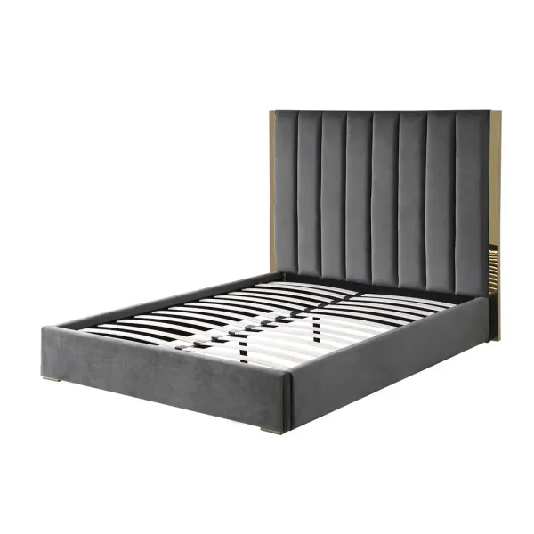 Best Master Furniture Jalen Dark Gray Velvet California King Platform Bed with Gold Accents