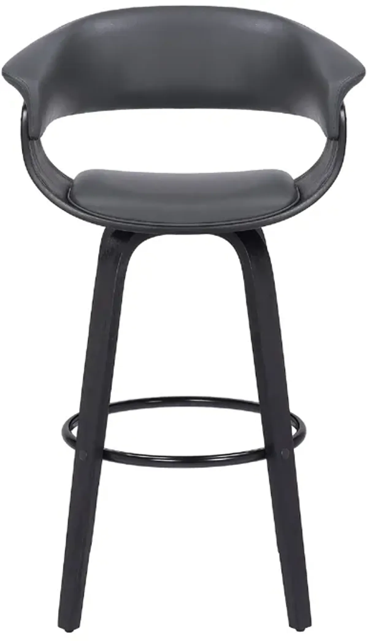 26 Inch Swivel Faux Leather Barstool with Curved Open Back, Gray-Benzara