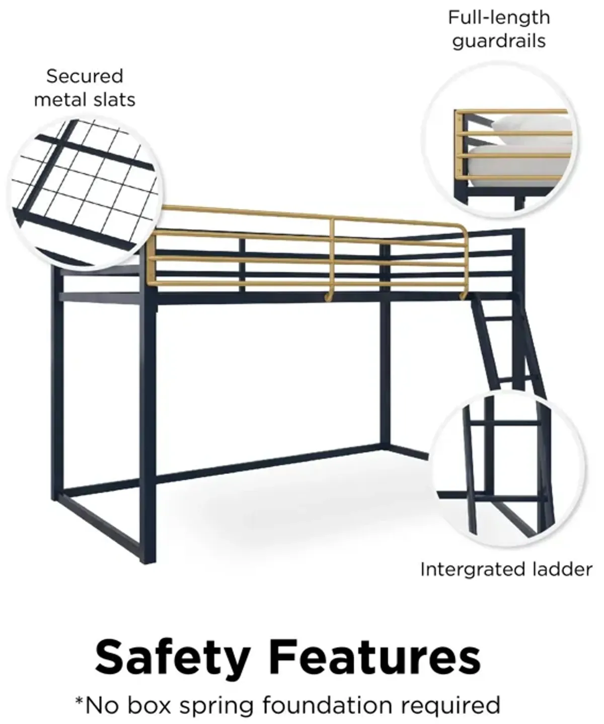 Little Seeds Monarch Hill Haven Twin Size Metal Junior Loft Bed