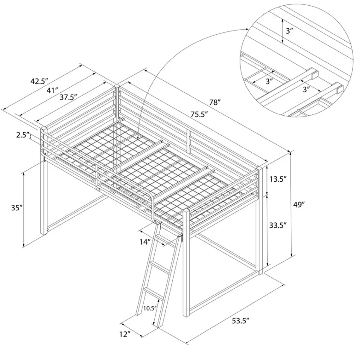 Little Seeds Monarch Hill Haven Twin Size Metal Junior Loft Bed