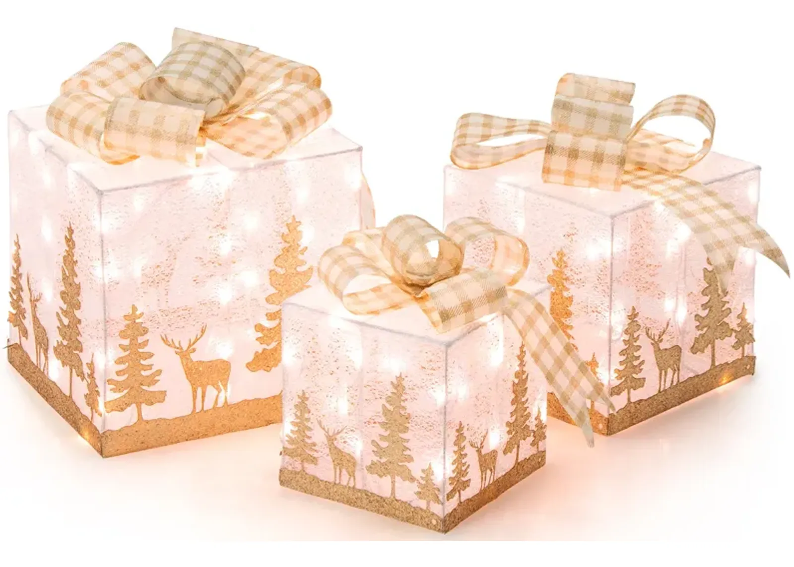 Set of 3 Lighted Christmas Gift Box with 100 Warm White Lights