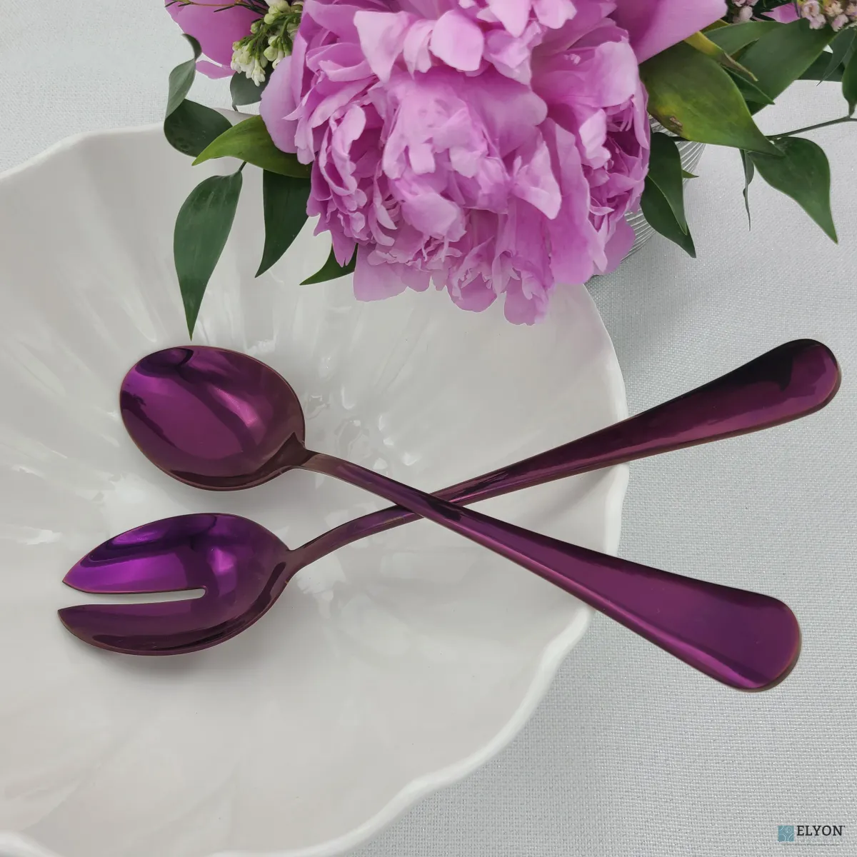 3 Piece Reflective Colored Salad Servers Serving Set Stainless Steel