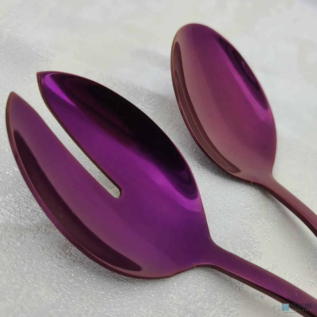 3 Piece Reflective Colored Salad Servers Serving Set Stainless Steel