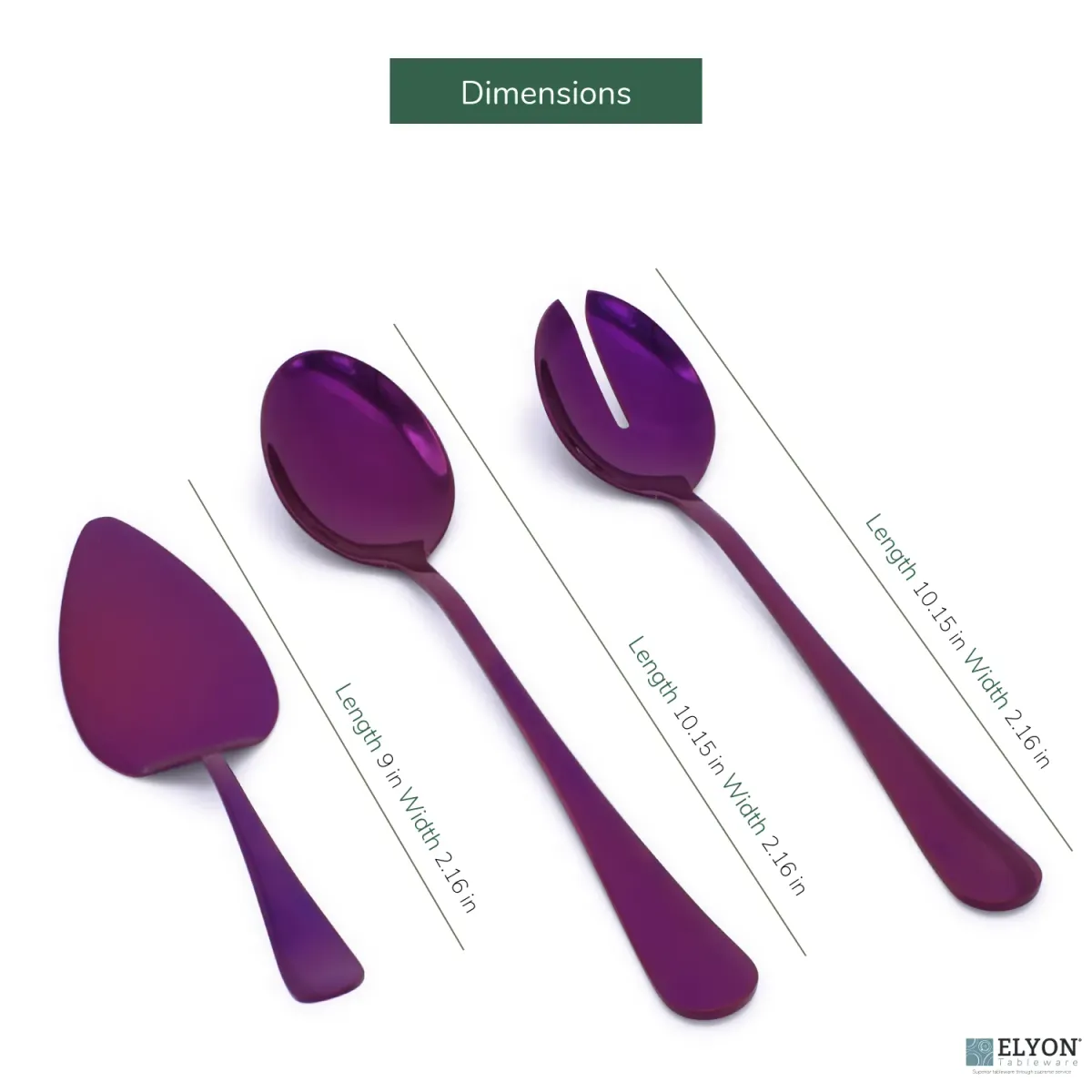 3 Piece Reflective Colored Salad Servers Serving Set Stainless Steel