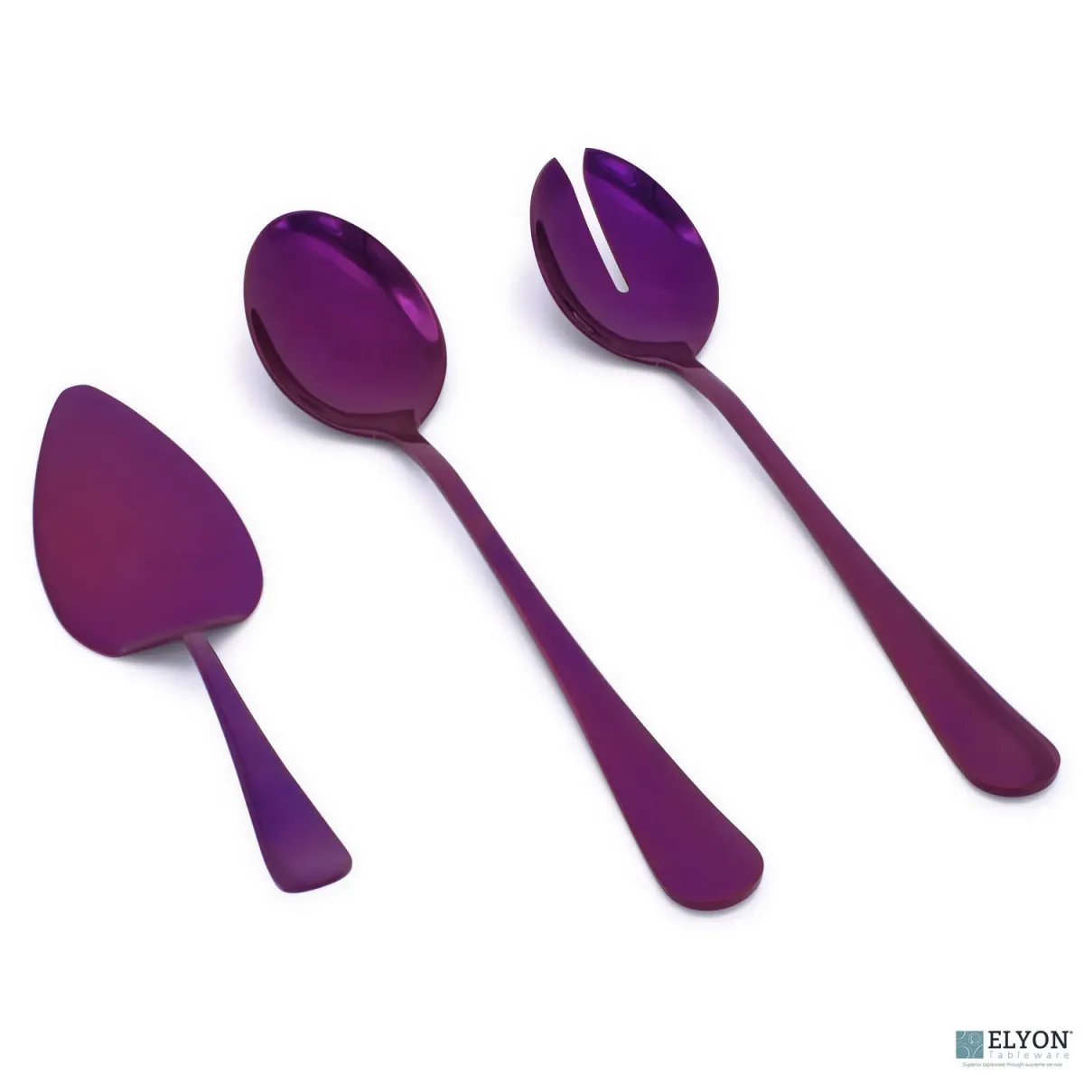 3 Piece Reflective Colored Salad Servers Serving Set Stainless Steel