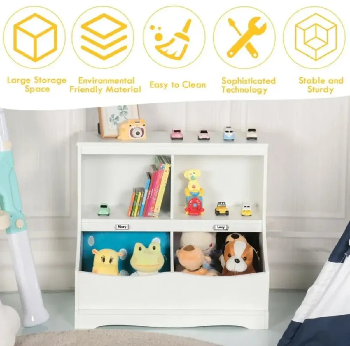 Hivvago Kids Floor Cabinet Multi-Functional Bookcase