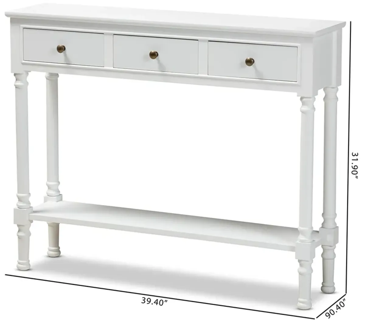 Baxton Studio Calvin Farmhouse White Finished Wood 3 Drawer Entryway Console Table