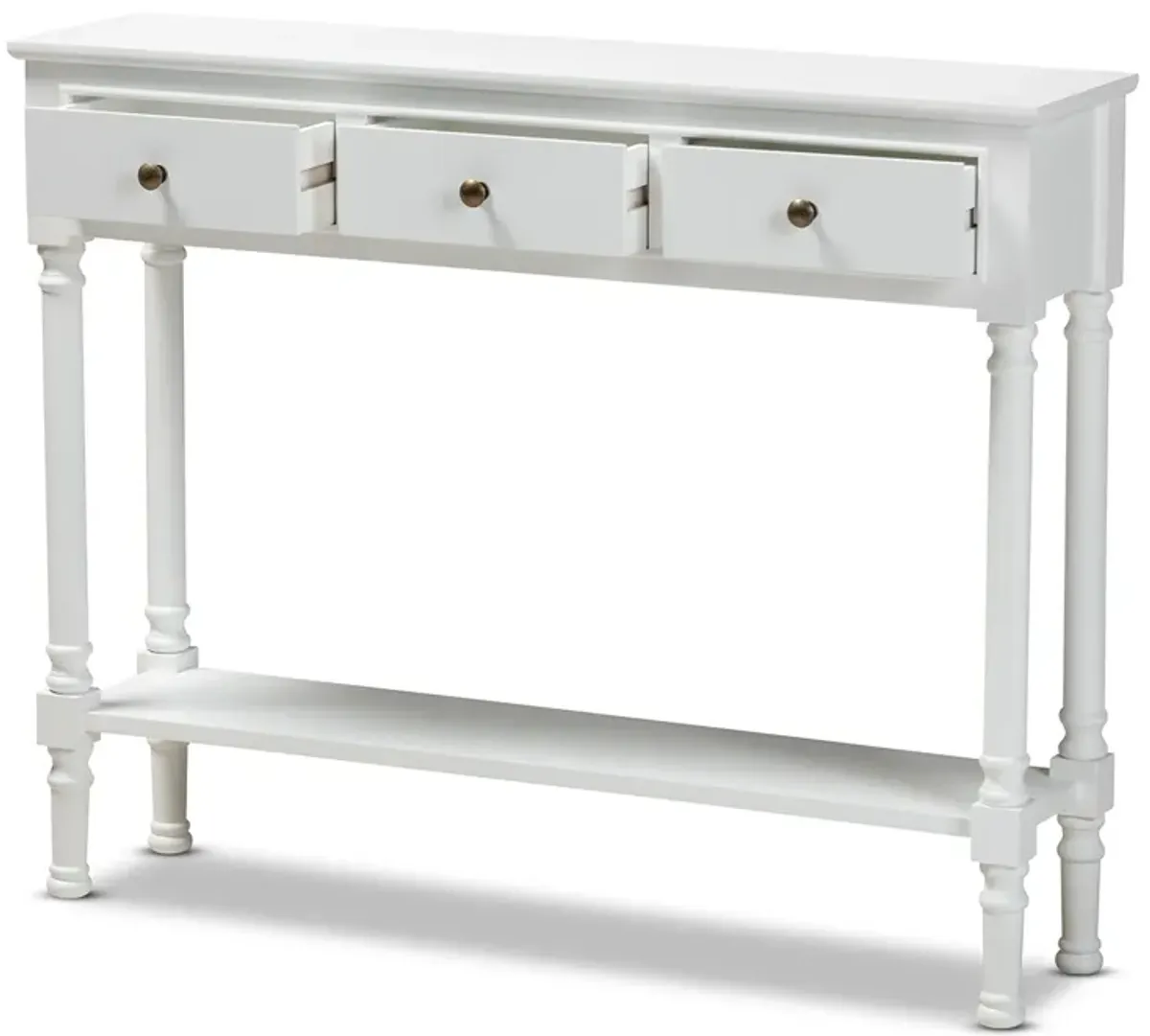 Baxton Studio Calvin Farmhouse White Finished Wood 3 Drawer Entryway Console Table