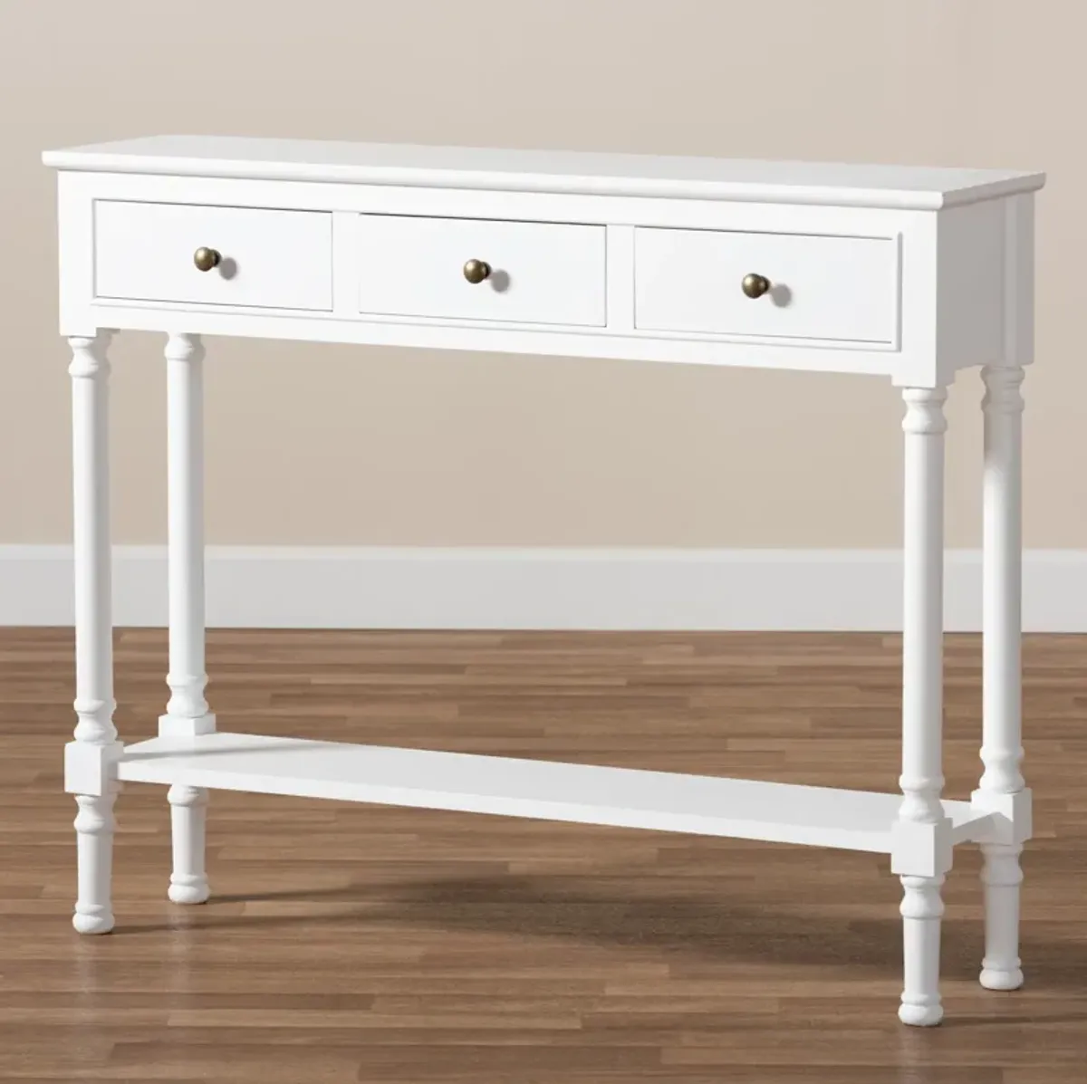 Baxton Studio Calvin Farmhouse White Finished Wood 3 Drawer Entryway Console Table