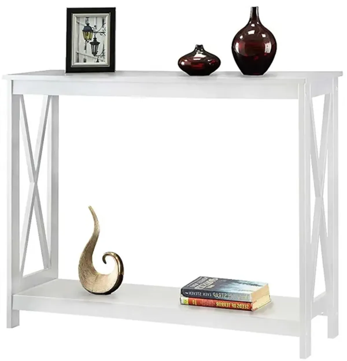 Hivvago White Wood Console Sofa Table with Bottom Storage Shelf