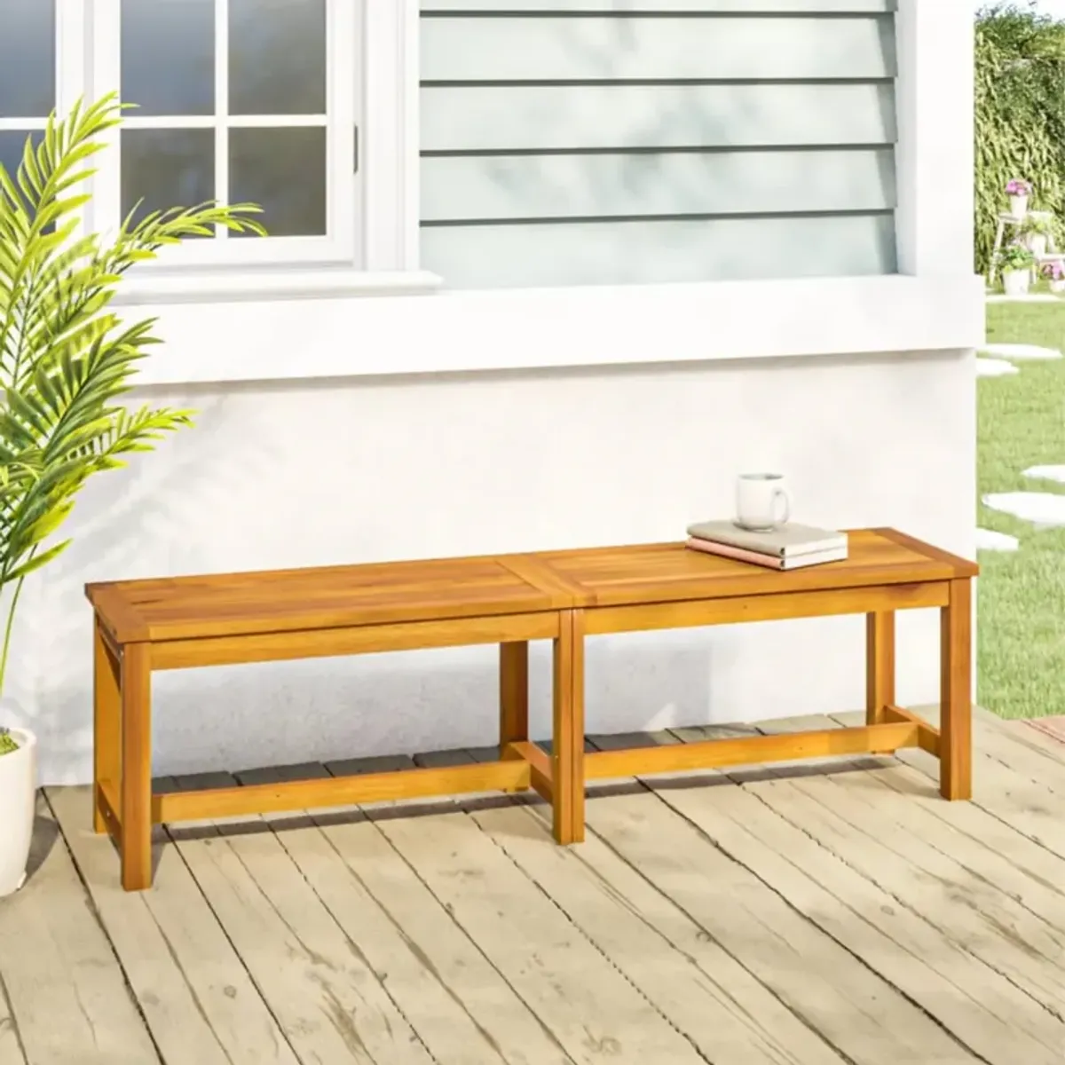 vidaXL Solid Acacia Wood Patio Bench - Sturdy Outdoor Seating for Garden, Yard, and Indoor Use - 59.1" x 13.8" x 17.7" Size - Brown Finish