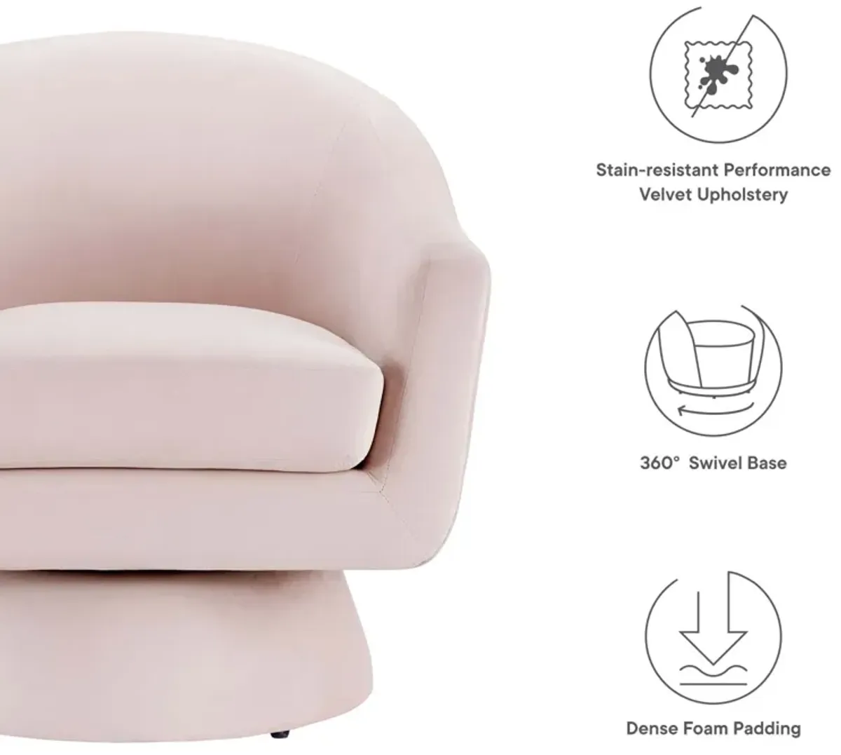 Astral Performance Velvet Fabric and Wood Swivel Chair