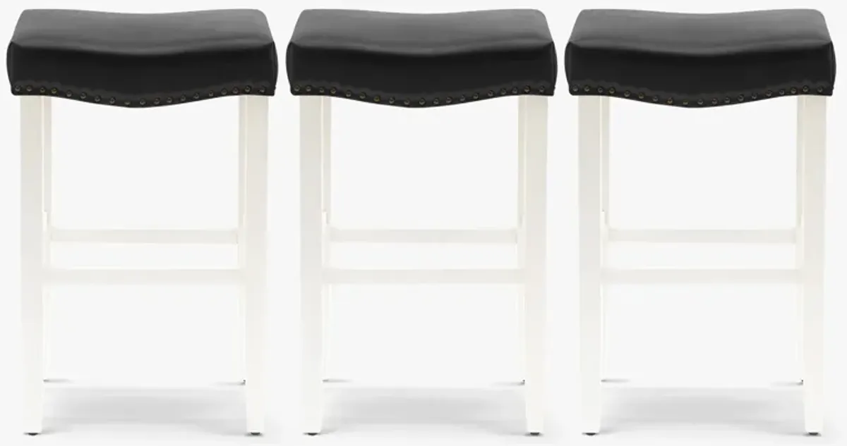 WestinTrends 29" Upholstered Saddle Seat Antique White Bar Stool (Set of 3)