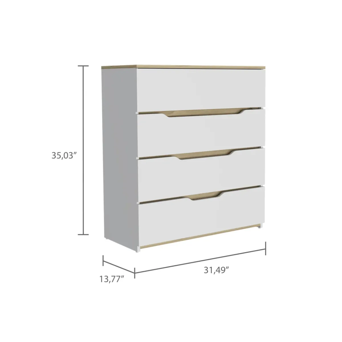 Zoe Dresser, Superior Top, Four Drawers - White Light Oak