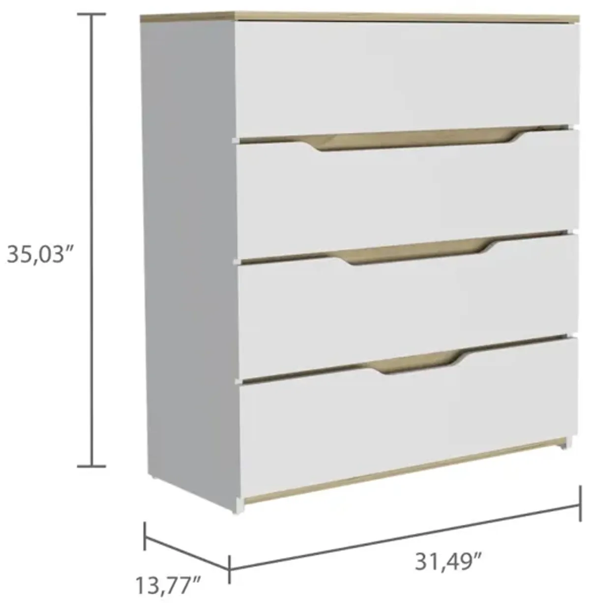 Zoe Dresser, Superior Top, Four Drawers - White Light Oak