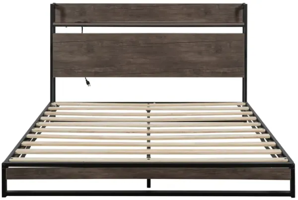 Platform Queen Bed With Socket, Fast Assemble Design