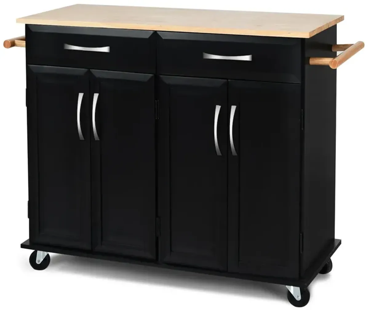 Wood Top Rolling Kitchen Trolley Island Cart Storage Cabinet