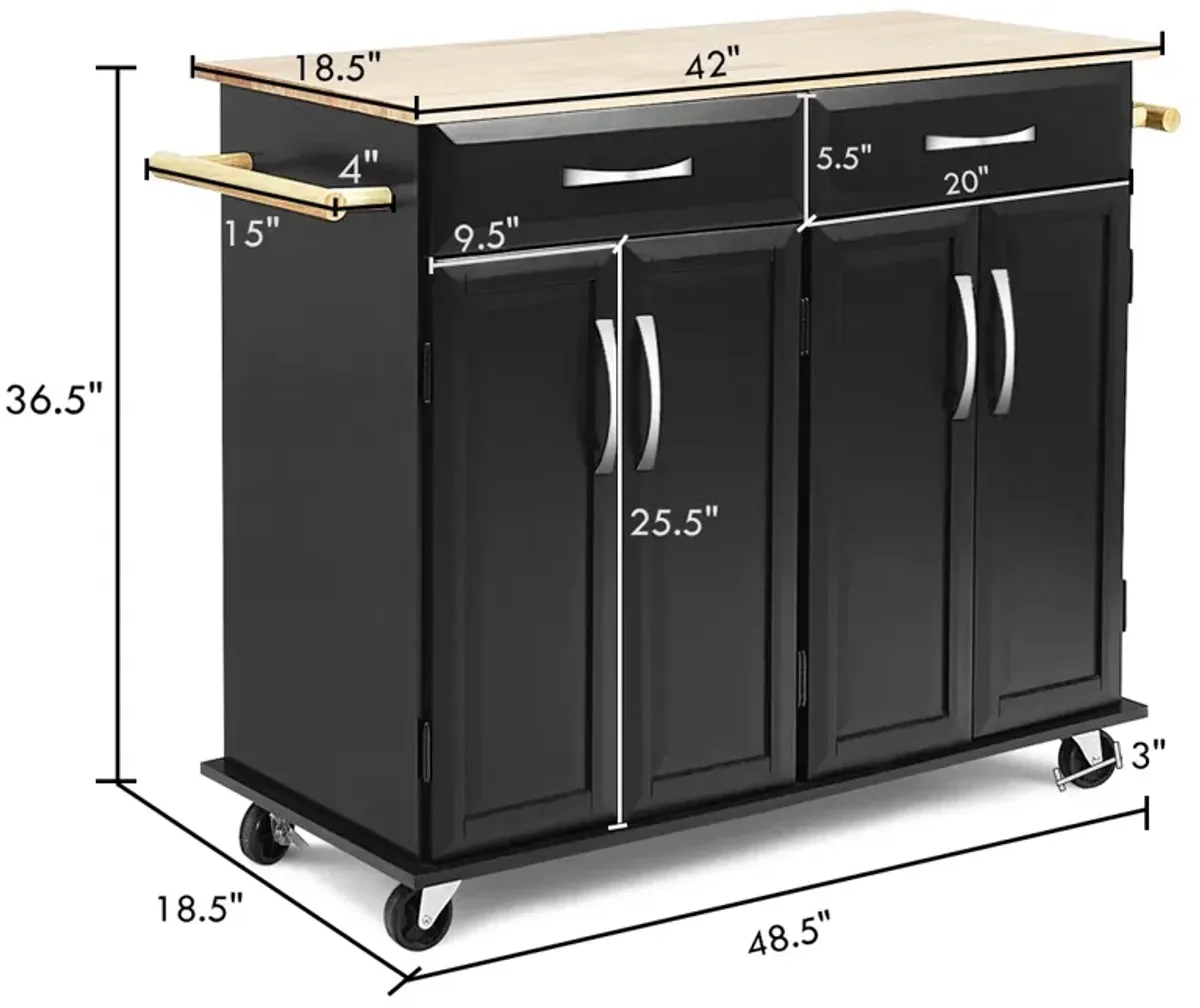 Wood Top Rolling Kitchen Trolley Island Cart Storage Cabinet