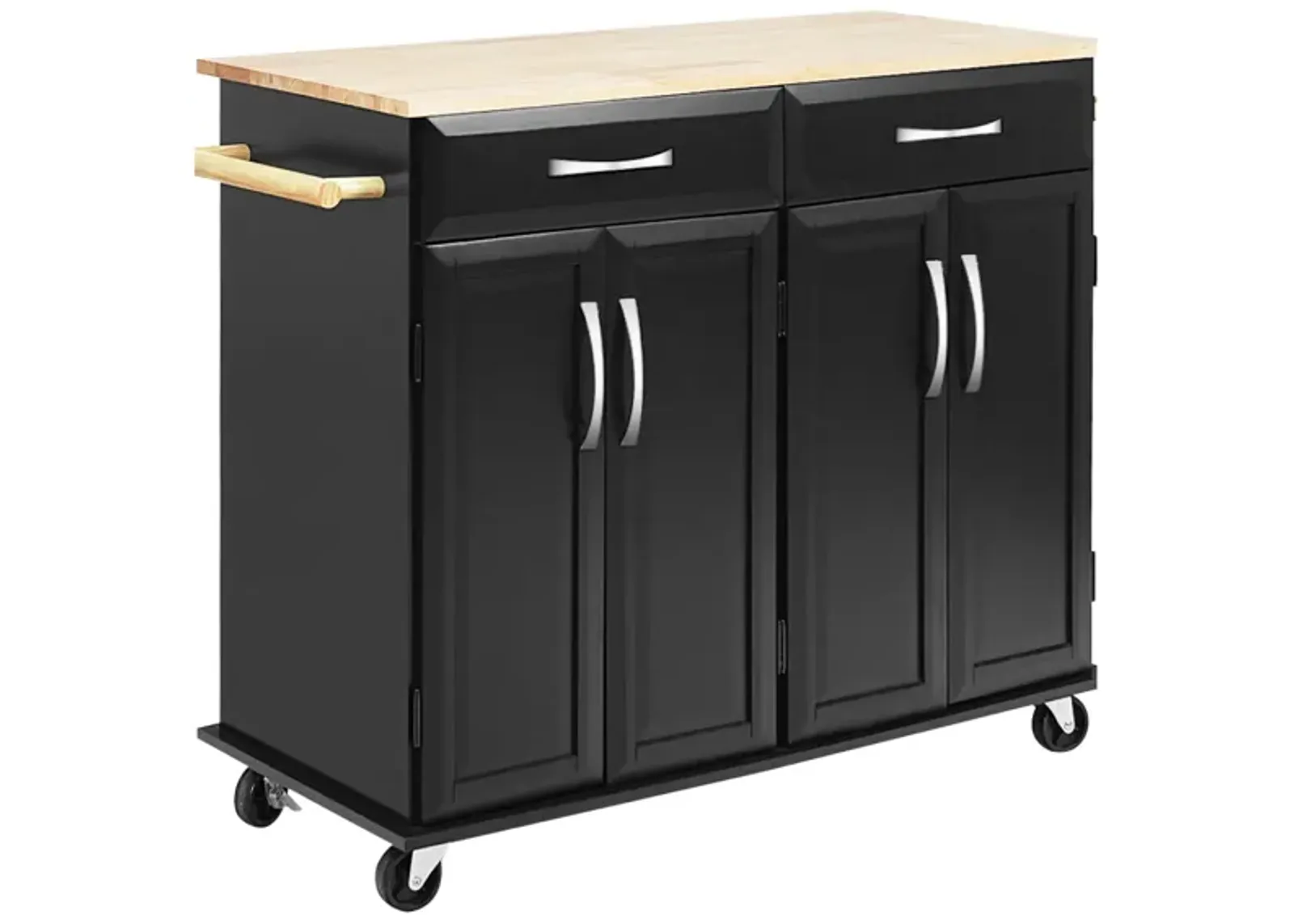 Wood Top Rolling Kitchen Trolley Island Cart Storage Cabinet