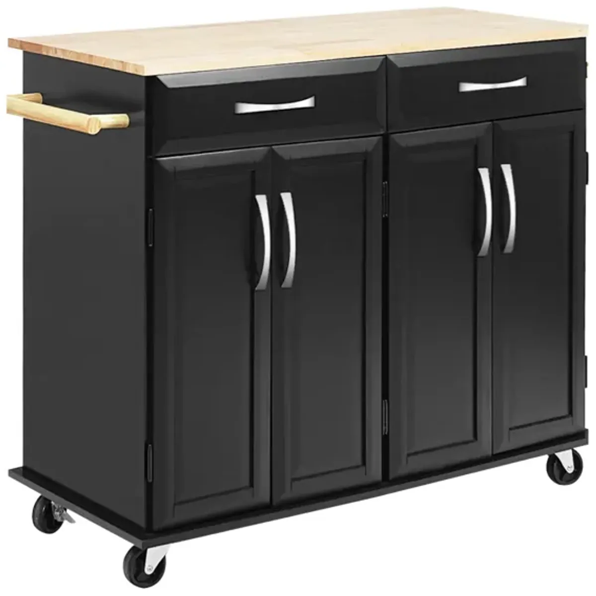 Wood Top Rolling Kitchen Trolley Island Cart Storage Cabinet