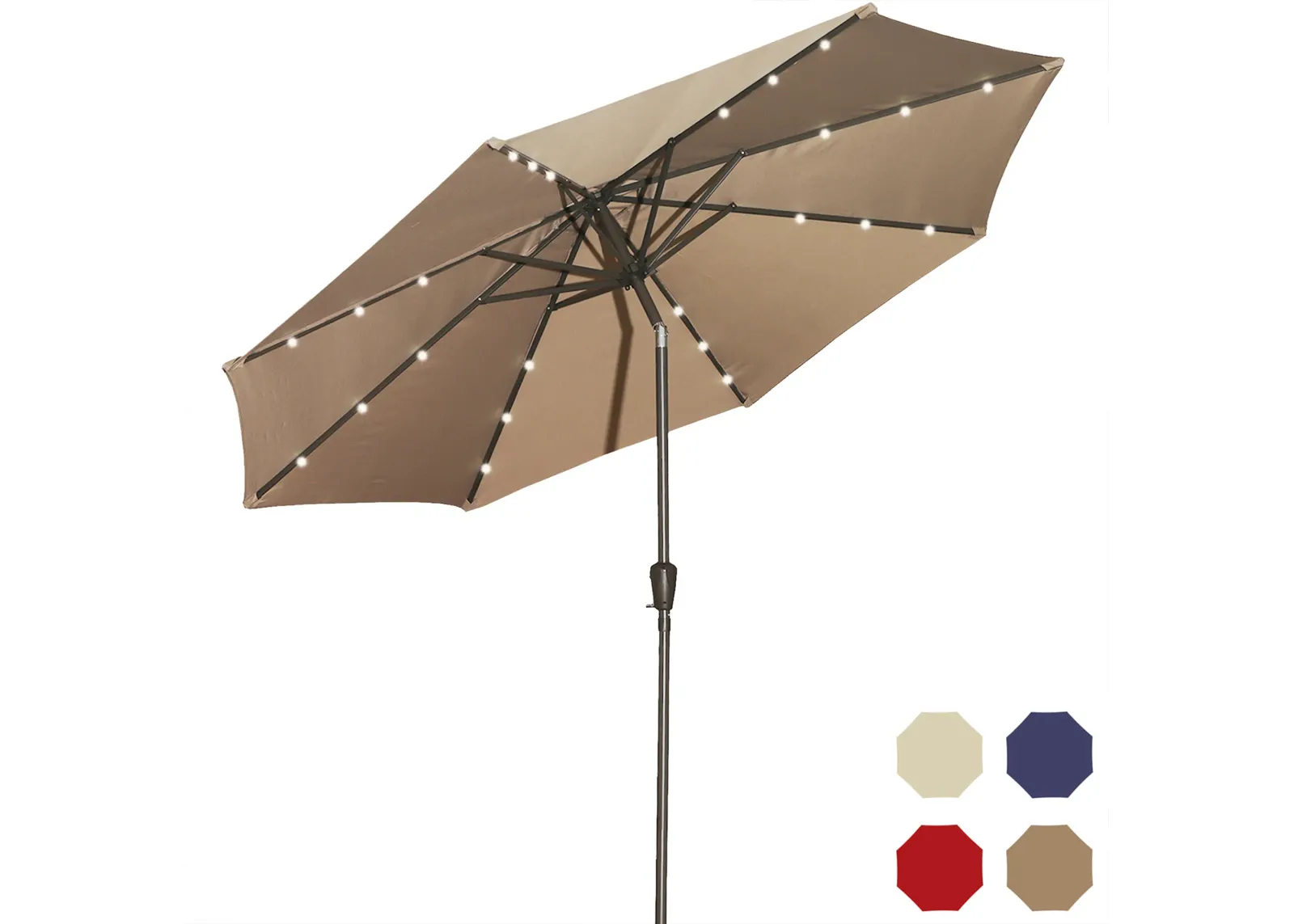 Mondawe 10-ft Patio Market Umbrella Crank and Tilt Solar Powered Umbrella with LED Lights