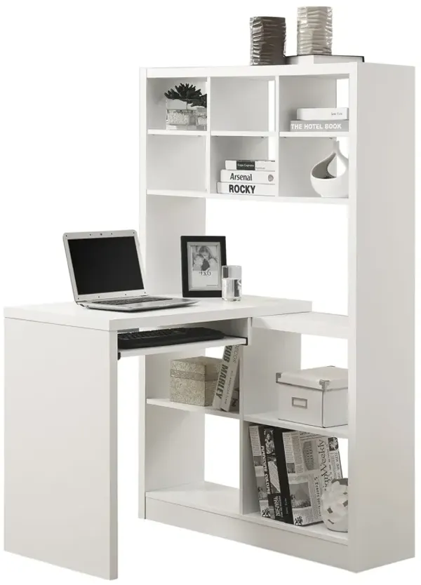 Computer Desk, Home Office, Bookcase, Corner, Storage Shelves, Left, Right Set-Up, L Shape, Work, Laptop, Laminate, White, Contemporary, Modern