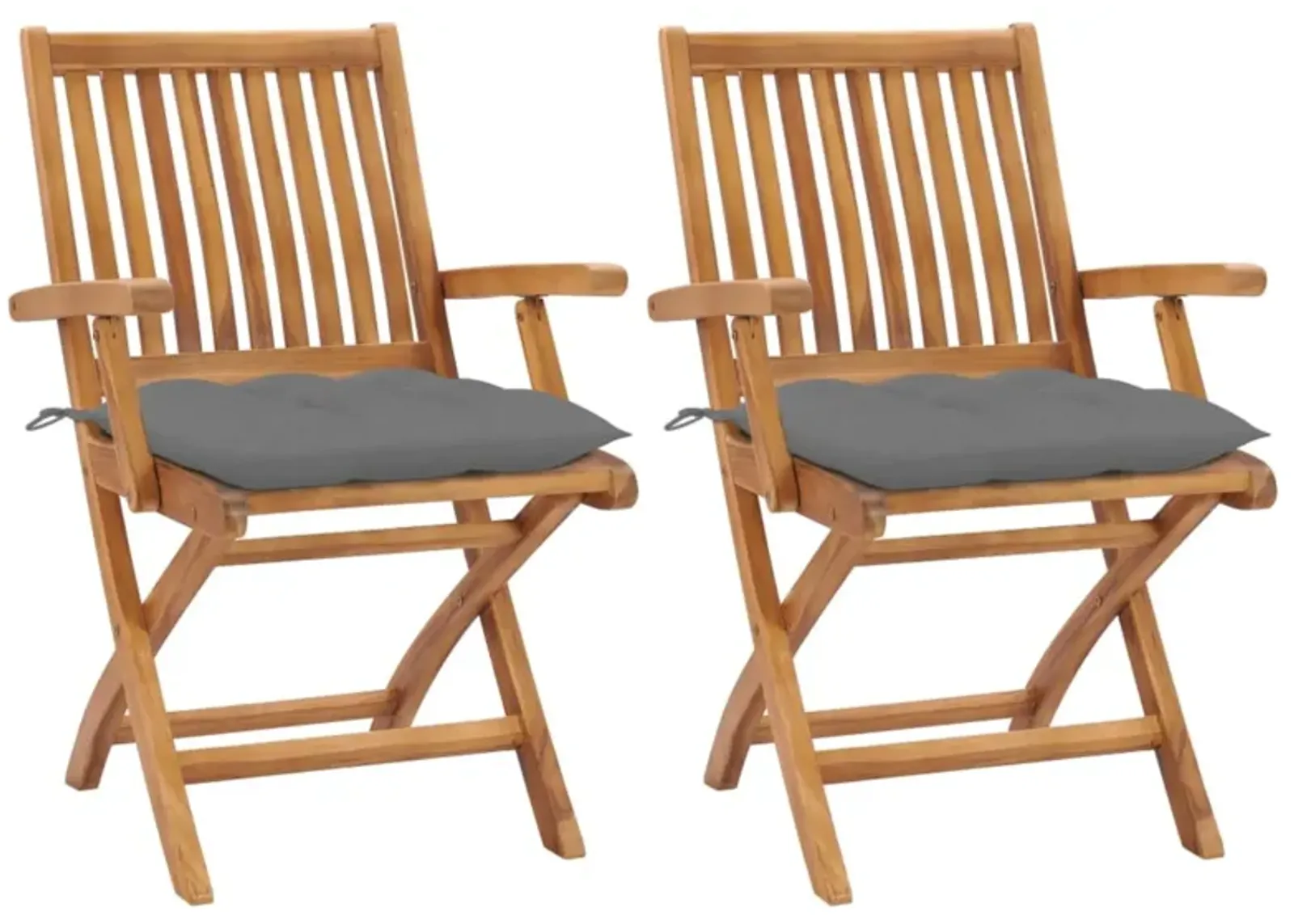 vidaXL Garden Chairs 2 pcs with Gray Cushions Solid Teak Wood