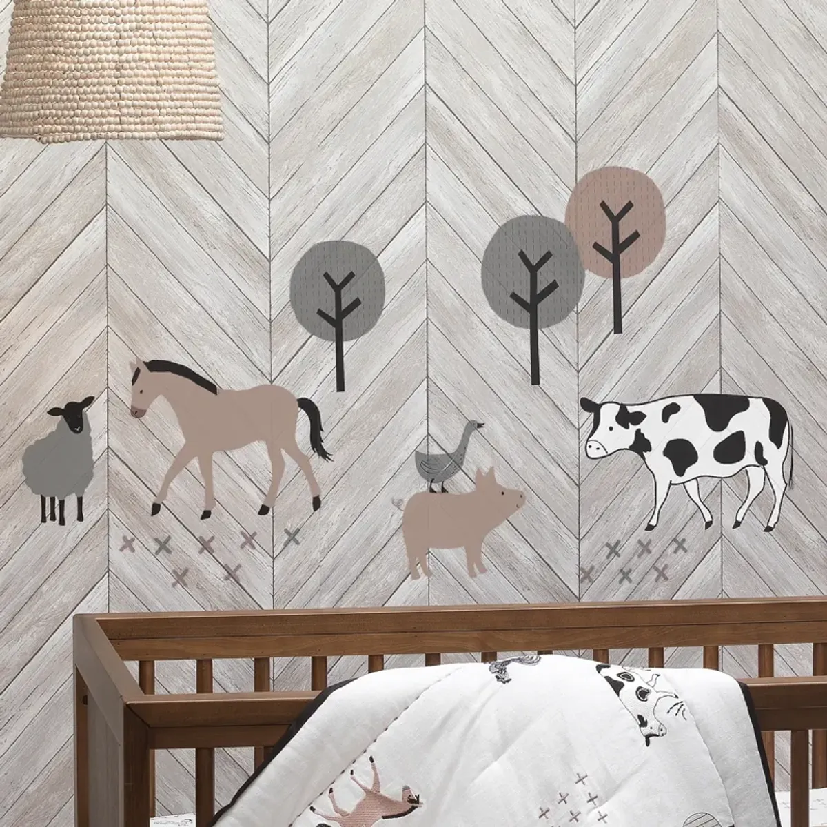 Lambs & Ivy Baby Farm Animals 5-Piece White/Taupe Baby Crib Bedding Set