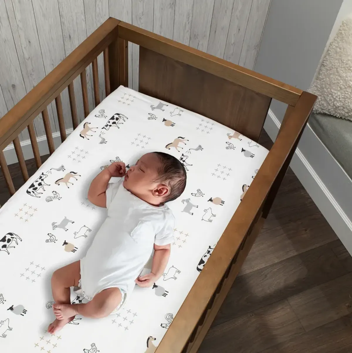 Lambs & Ivy Baby Farm Animals 5-Piece White/Taupe Baby Crib Bedding Set