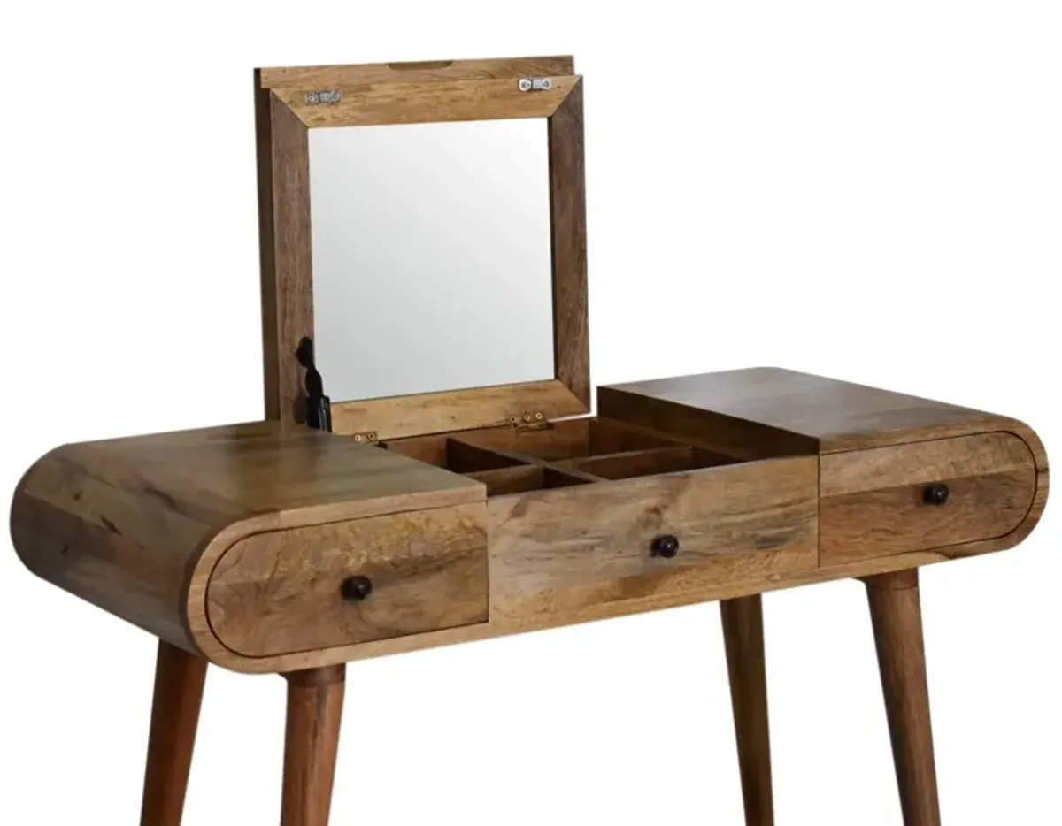 Oak-ish Round 2Drawer Solid Wood Dressing Table