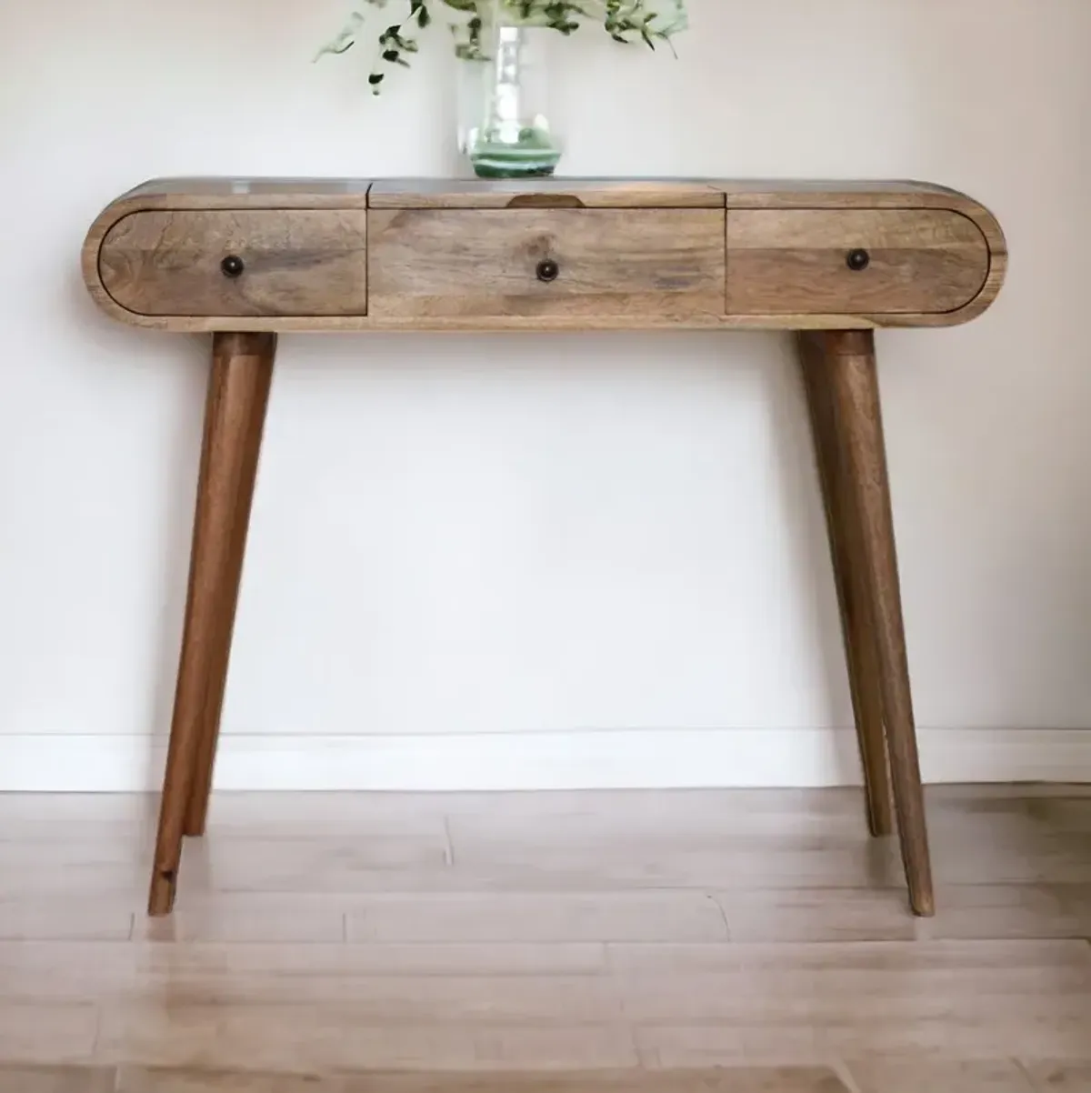 Oak-ish Round 2Drawer Solid Wood Dressing Table