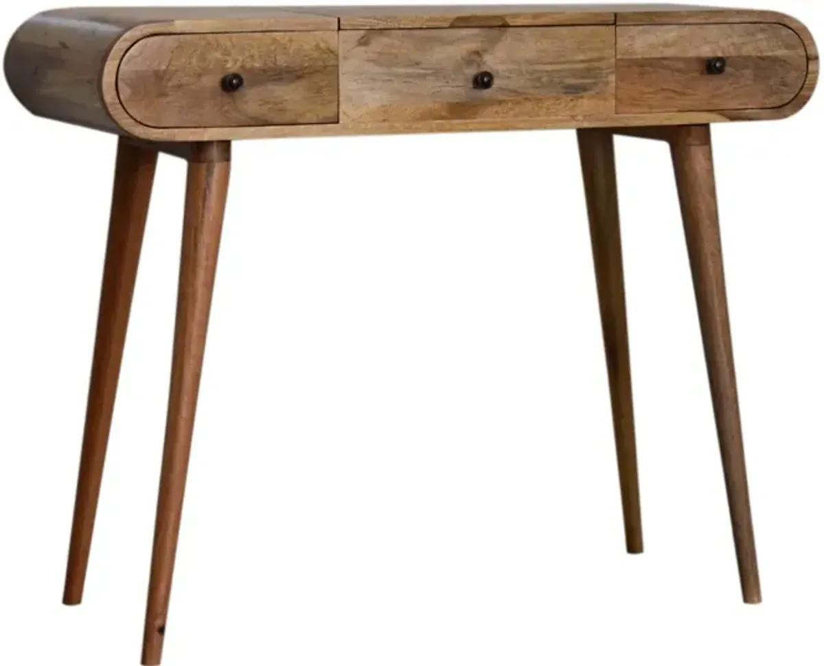 Oak-ish Round 2Drawer Solid Wood Dressing Table