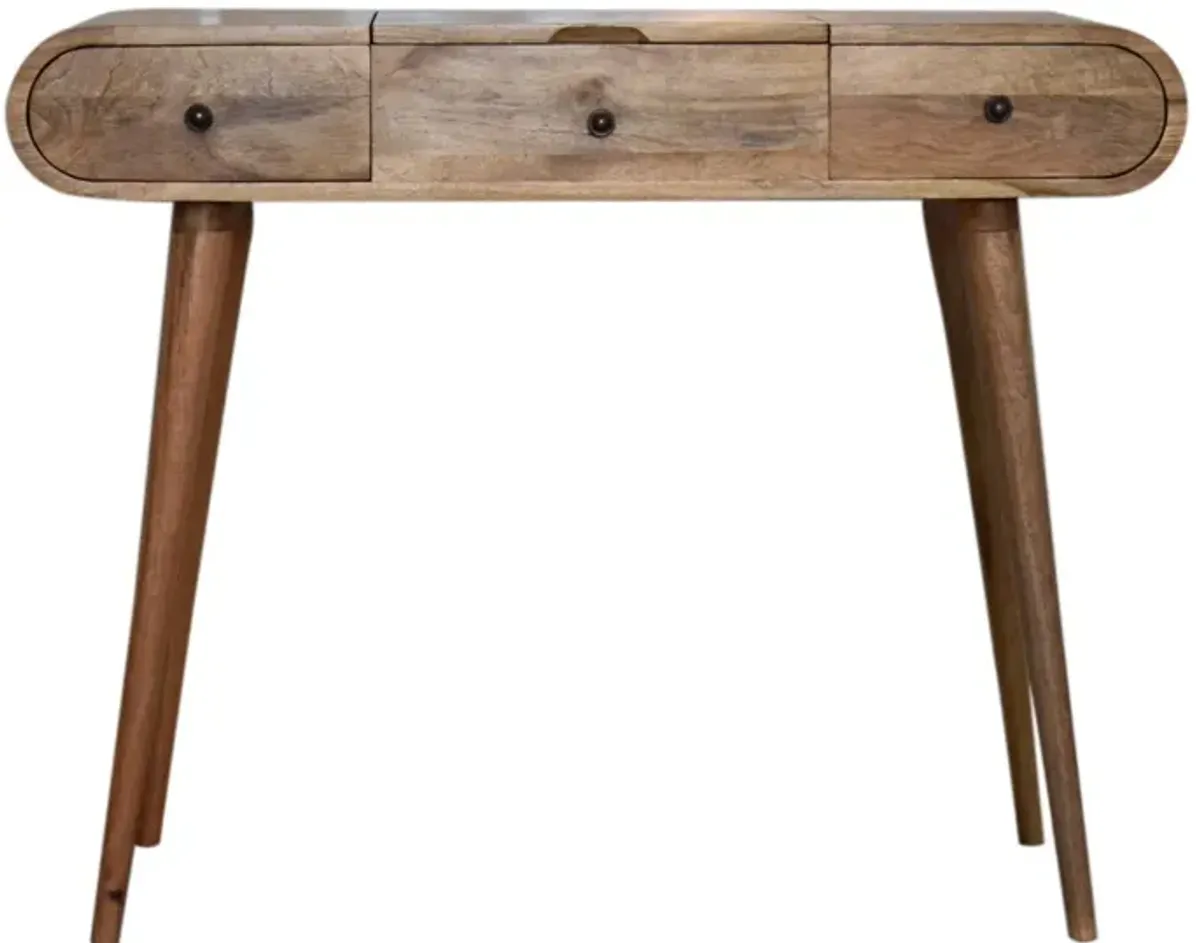 Oak-ish Round 2Drawer Solid Wood Dressing Table