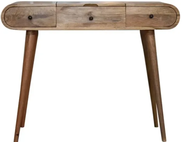 Oak-ish Round 2Drawer Solid Wood Dressing Table