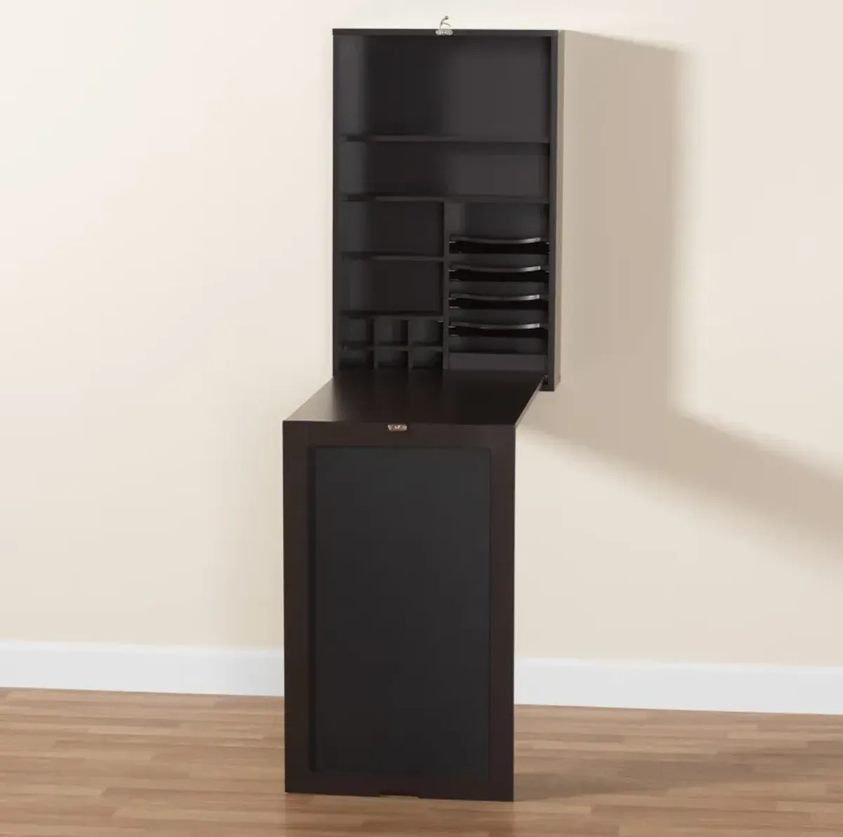 Baxton Studio Millard Modern Dark Brown Finished Wood Wall Mounted Folding Desk