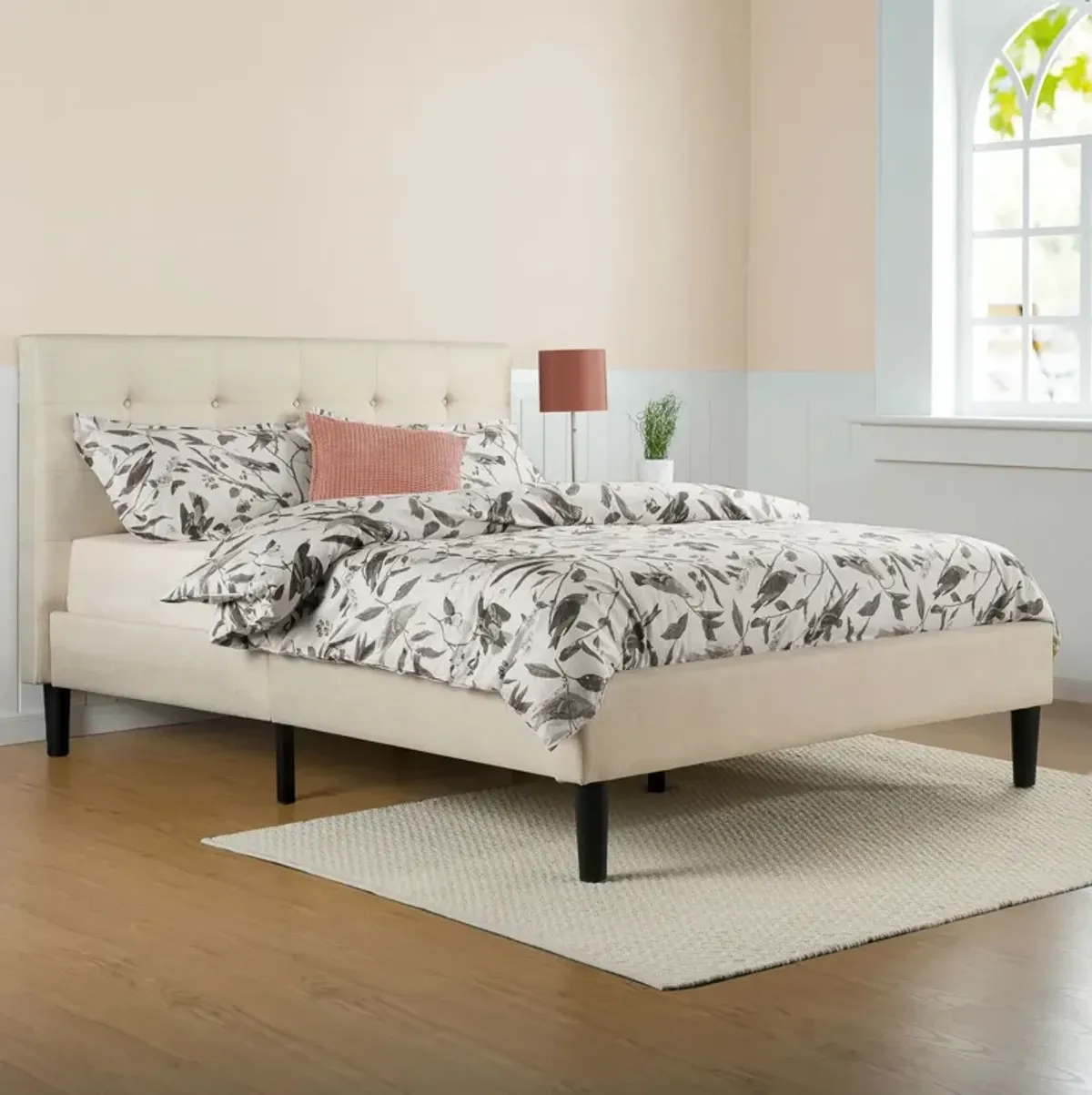 Hivvago Queen size Taupe Beige Upholstered Platform Bed Frame with Headboard