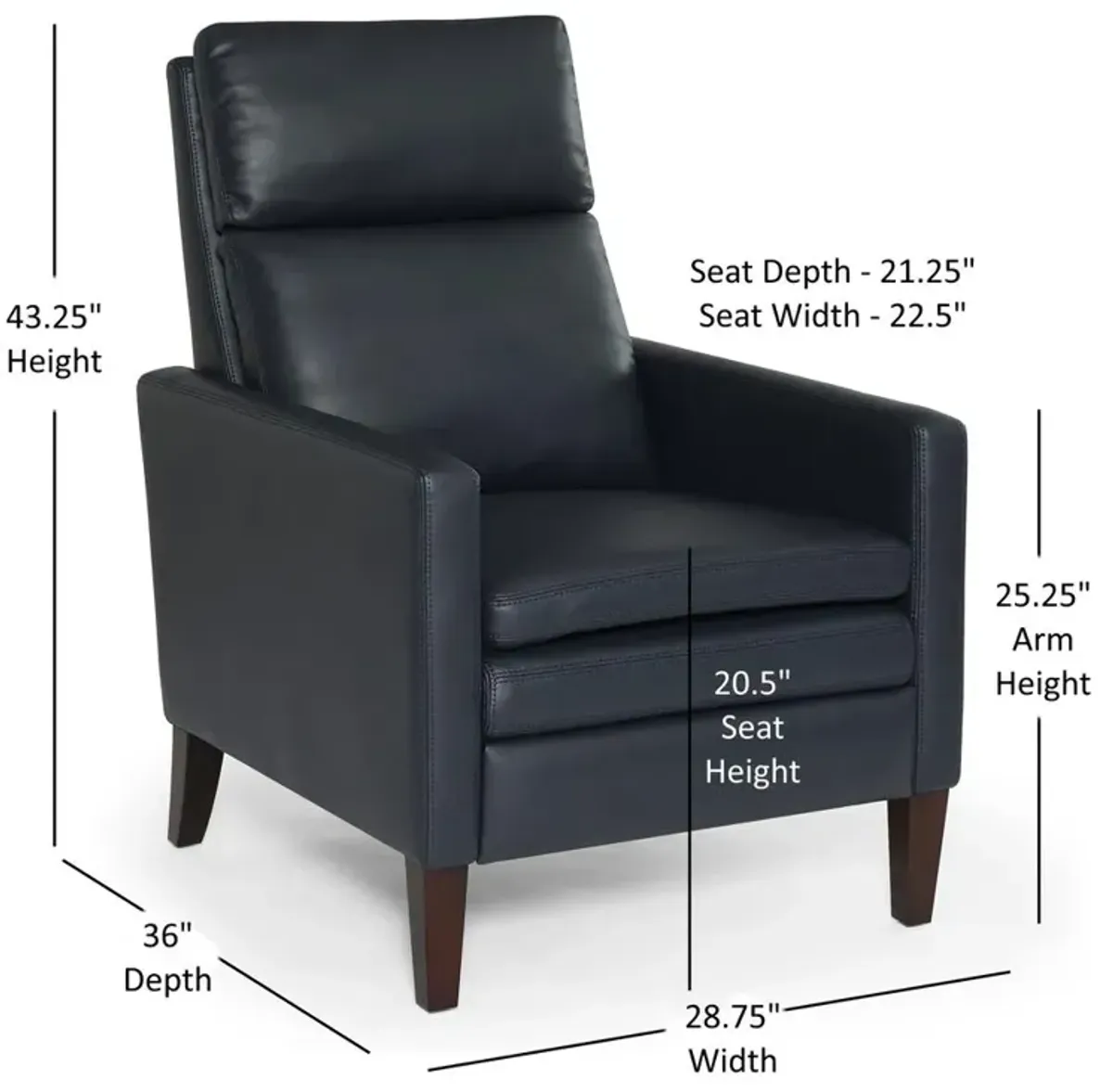 Comfort Pointe Vicente Midnight Blue Faux Leather Push Back Recliner