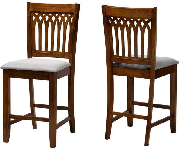 Baxton Studio Genesis Grey Fabric Wood 2-Piece Counter Stool Set