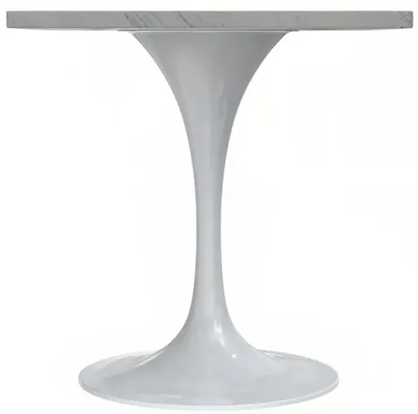 LeisureMod 27 Square Dining Table, White Base with Laminated White Marbleized Top