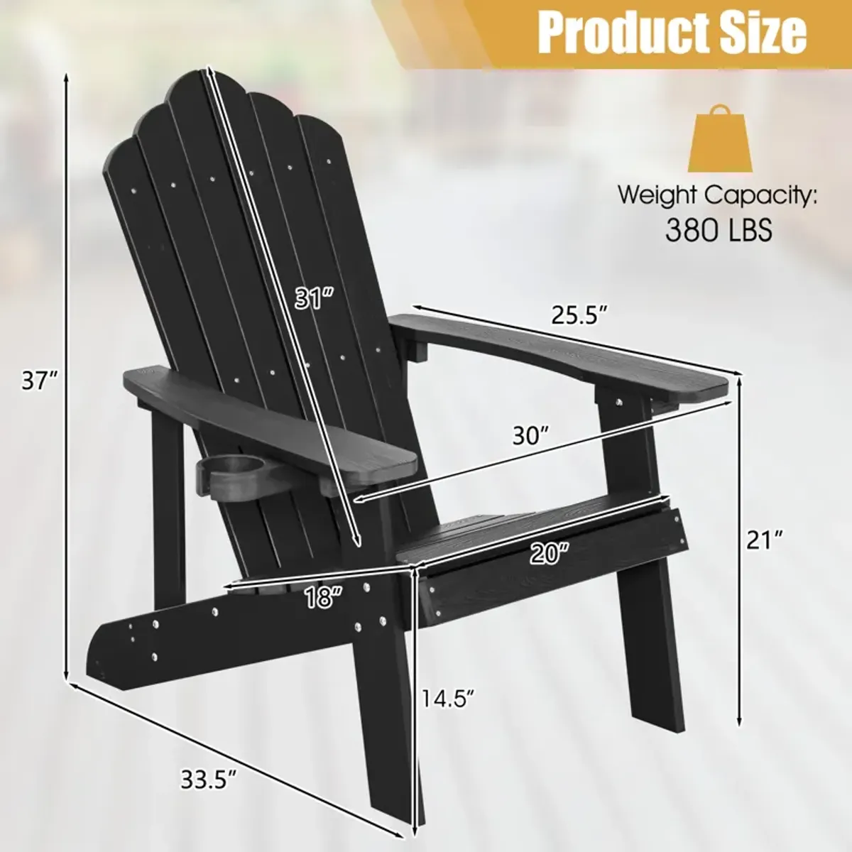 Weather Resistant HIPS Outdoor Adirondack Chair with Cup Holder