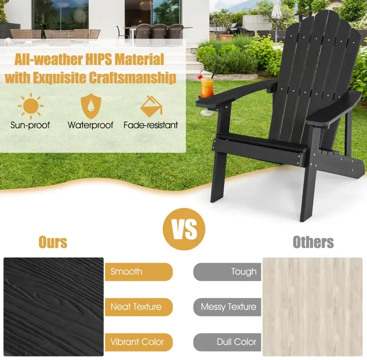 Weather Resistant HIPS Outdoor Adirondack Chair with Cup Holder