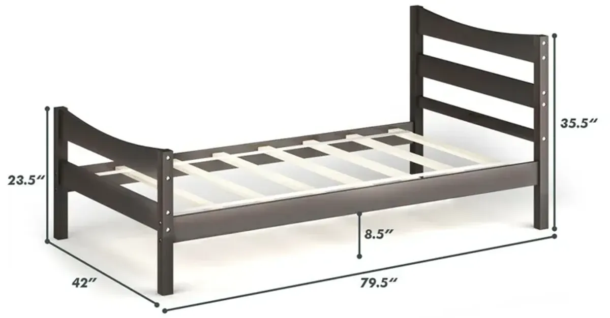 Twin Size Rustic Style Platform Bed Frame with Headboard and Footboard