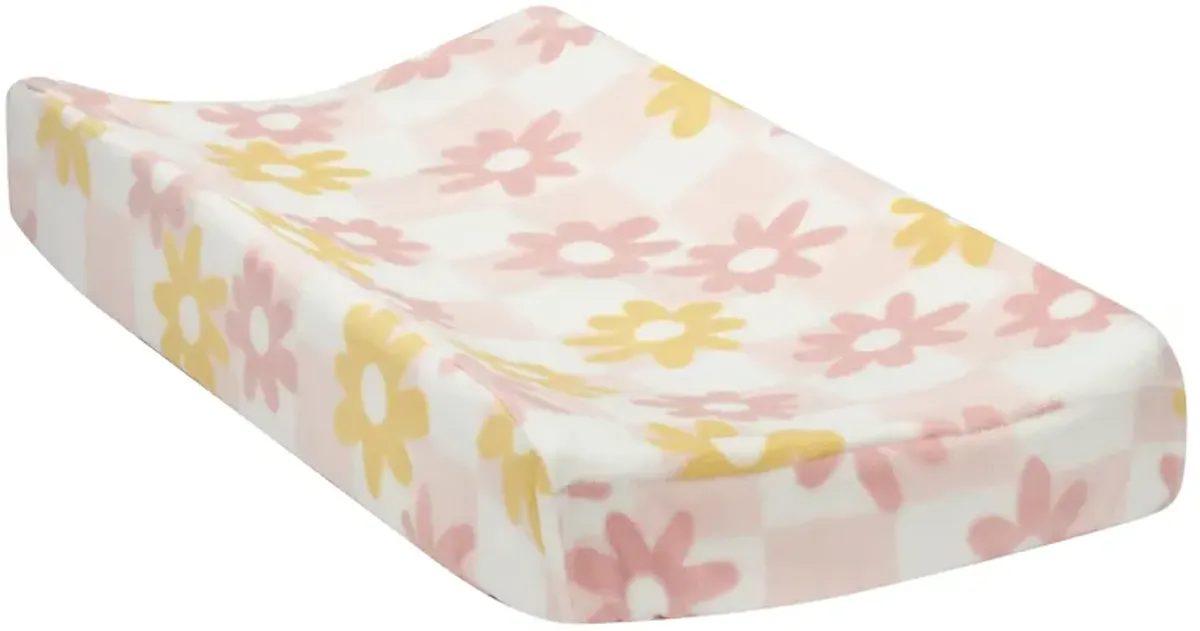 Lambs & Ivy Daisy Dreams Pink/White Checkered Soft Luxury Changing Pad Cover