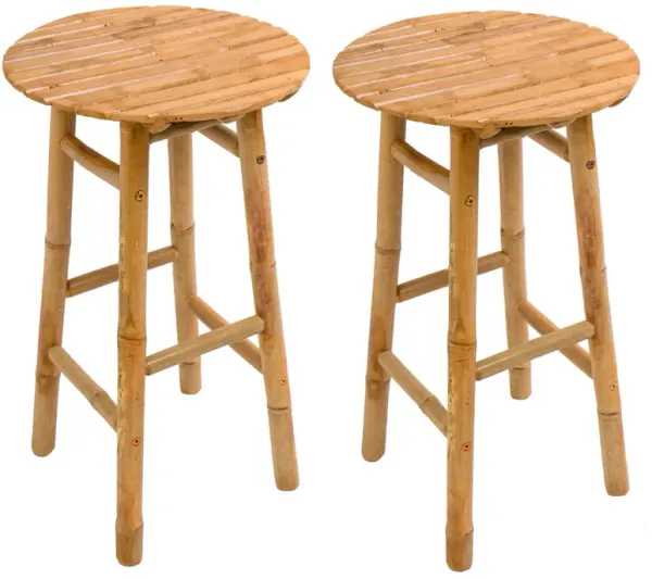 Set of 2 Indoor Outdoor Bamboo Wood Bar Stools