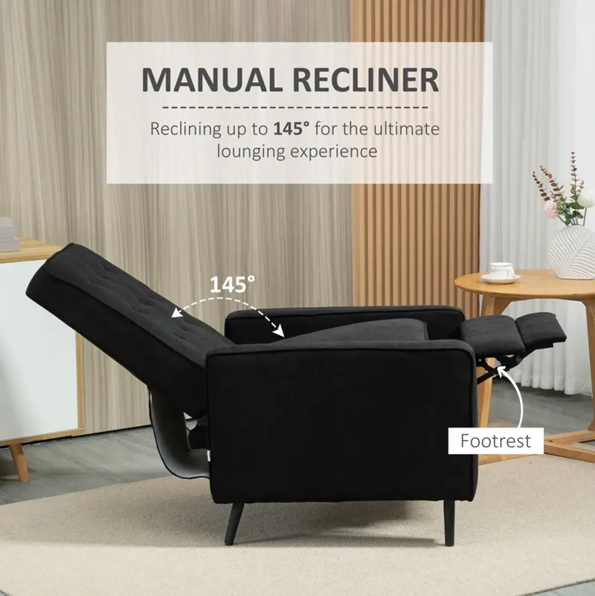 Black Living Room Comfort: Manual Recliner Fabric Tufted Club Chair