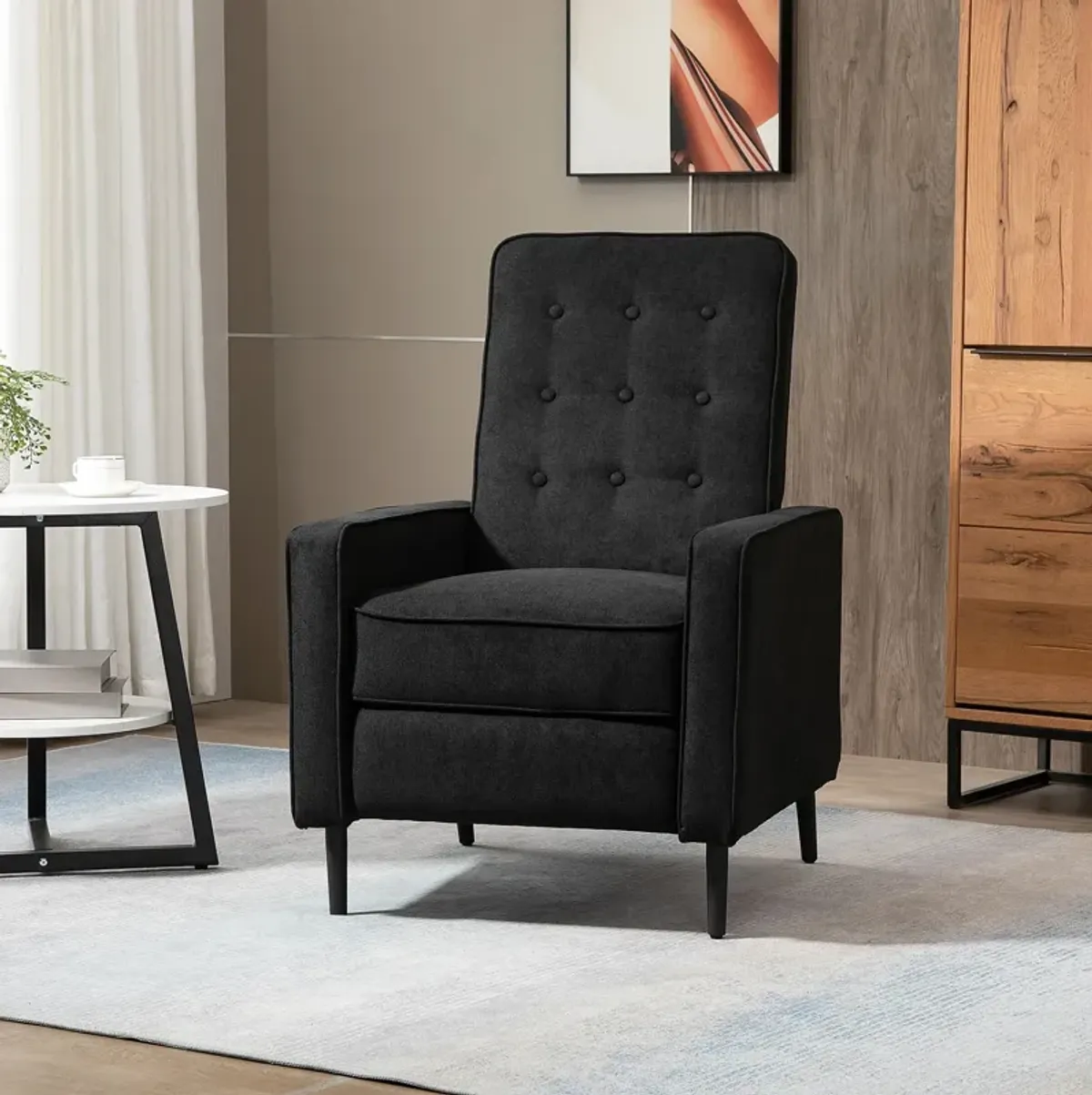 Black Living Room Comfort: Manual Recliner Fabric Tufted Club Chair