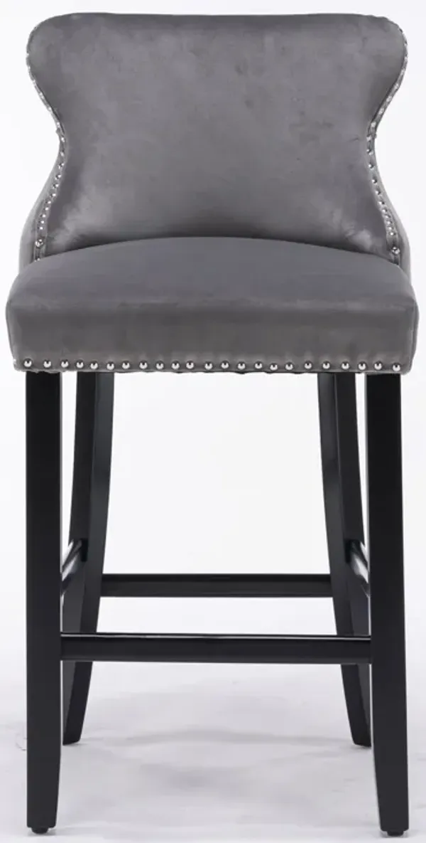 Streamdale Wing-Back Velvet Barstools with Button Tufted Decor