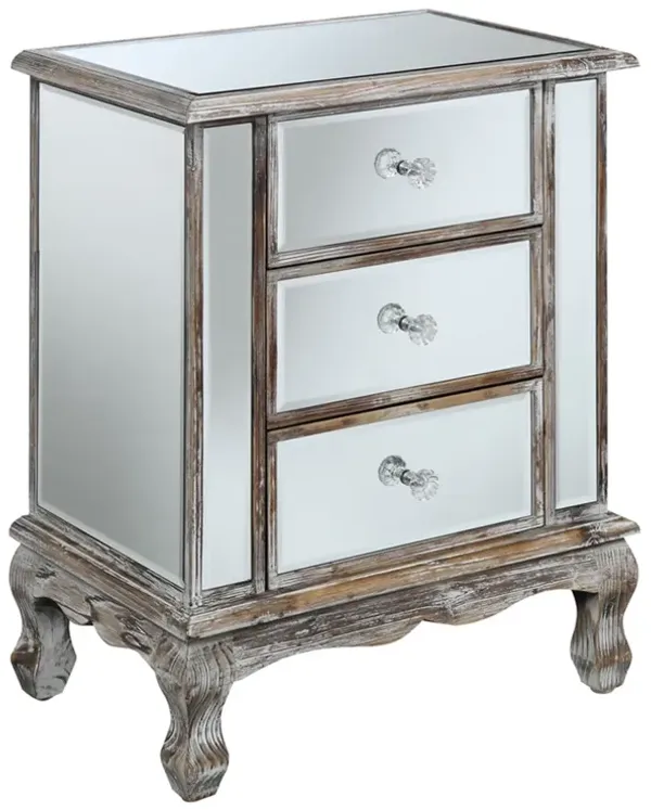 Convenience Concepts Gold Coast Collection 3-Drawer End Table, 12 in x 19 in x 24.75 in, Weathered White/Mirror