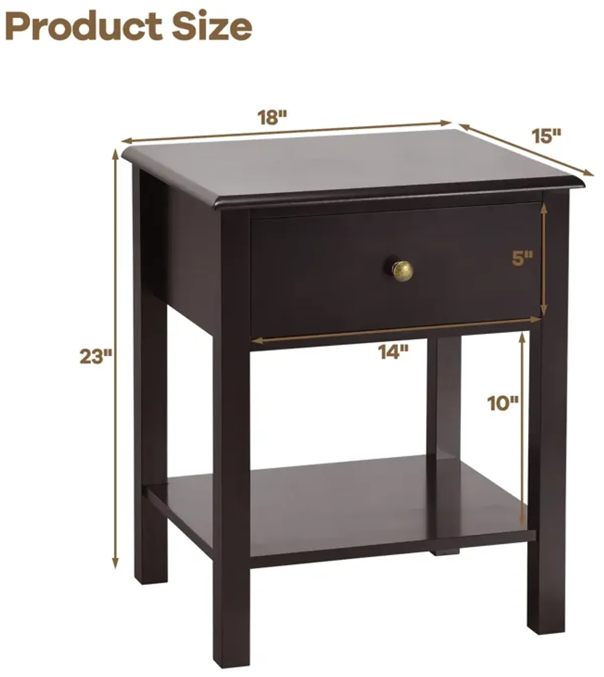 Nightstand End Table with Drawer and Shelf