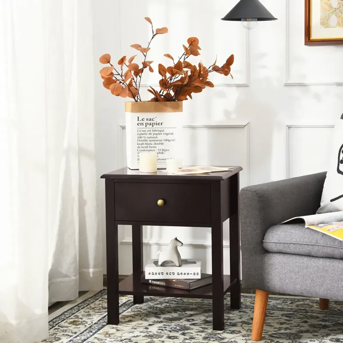 Nightstand End Table with Drawer and Shelf